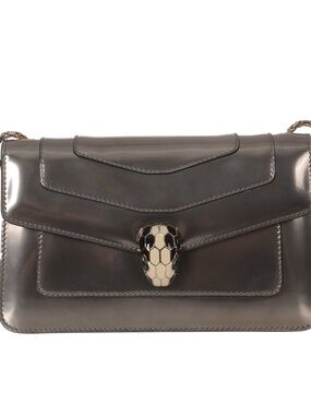 ♥️Bvlgari Small Serpenti Grey Leather Shoulder Bag with Serpent Clasp♥️